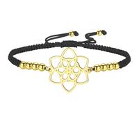 kkjoy Pulsera Ajustable de Cuerda Trenzada Flor de la Vida de Acero Inoxidable Joyería Amuleto de la Eternidad Floral Inspiradora para Mujeres Encantadoras (Negro)