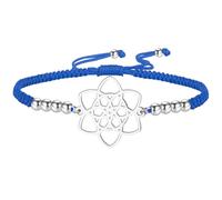 kkjoy Pulsera Ajustable de Cuerda Trenzada Flor de la Vida de Acero Inoxidable Joyería Amuleto de la Eternidad Floral Inspiradora para Mujeres (Azul)