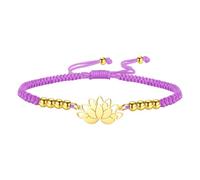 kkjoy Pulsera Ajustable de Cuerda Trenzada Símbolo de Yoga Lotus de Acero Inoxidable Joyas Inspiradas en Flores de Cadena de la Suerte Hechas a Mano para Mujeres y Hombres(Morado - Oro)