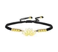 kkjoy Pulsera Ajustable de Cuerda Trenzada Símbolo de Yoga Lotus de Acero Inoxidable Joyas Inspiradas en Flores de Cadena de la Suerte Hechas a Mano para Mujeres y Hombres(Negro - Oro)