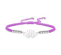 kkjoy Pulsera Ajustable de Cuerda Trenzada Símbolo de Yoga Lotus de Acero Inoxidable Joyas Inspiradas en Flores de Cadena de la Suerte Hechas a Mano para Mujeres y Hombres(Morado - Plata)