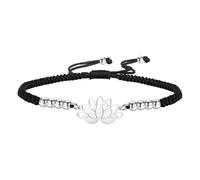 kkjoy Pulsera Ajustable de Cuerda Trenzada Símbolo de Yoga Lotus de Acero Inoxidable Joyas Inspiradas en Flores de Cadena de la Suerte Hechas a Mano para Mujeres y Hombres(Negro - Plata)