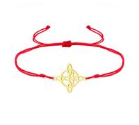 kkjoy Pulsera de Cadena de Cuerda con Nudo de Bruja de Acero Inoxidable Pulsera Celta Triángulo Nudo Símbolo Wiccan Amuleto Nudo Mágico Brujería para Mujeres con Encanto Señoras (Rojo-Oro)