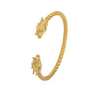 kkjoy Vintage Brazalete Vikingo Hombre con Cabeza de Dragón Pulseras Ajustable de Acero Inoxidable(Oro)