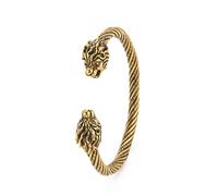 kkjoy Vintage Brazalete Vikingo Hombre con Cabeza de León Explosivo Oro Pulseras Ajustable de Acero Inoxidable para Adolescentes Chicos