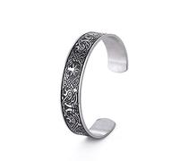 kkjoy Vintage Vikingo Pulsera de acero inoxidable, estilo árbol de la vida, cuervo irlandés, con 24 runas, Brazalete para hombres y mujeres