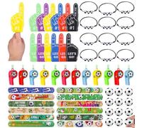 Kklolai 60 piezas de recuerdos de fiesta de fútbol incluidos, pulsera de fútbol, mini pelotas de fútbol, pulseras de bofetada de fútbol, silbatos de espuma, bolsas de fiesta de fútbol, rellenos para