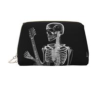 KKLWEGU Bolsa de maquillaje de piel con diseño abstracto de rayos X, diseño de calavera y esqueleto tocando guitarra, bolsa de maquillaje impermeable, pequeña bolsa de maquillaje con cremallera, bolsa