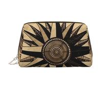 KKLWEGU Bolsa de maquillaje de piel con diseño de brújula y viento, bolsa de maquillaje impermeable con cremallera, bolsa de aseo portátil de viaje para mujeres y niñas, Gold, Talla única