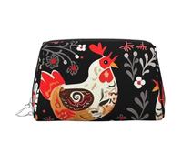 KKLWEGU Bolsa de maquillaje de piel con diseño de gallinas y gallos para cosméticos, organizador pequeño con cremallera, portátil, para viajes, para mujeres y niñas, Silver, Talla única