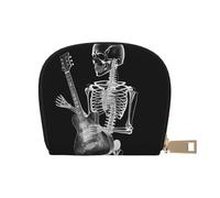 KKLWEGU Cartera abstracta con diseño de calavera de rayos X que toca la guitarra, tarjetero de cuero con cremallera para mujeres y señoras, con bloqueo RFID, monedero pequeño, cartera de acordeón