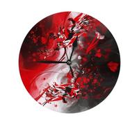 KKLWEGU Reloj de pared abstracto rojo, negro y blanco, de 10 pulgadas, silencioso, moderno, funciona con pilas, reloj de mesa decorativo para sala de estar, baño, dormitorio, cocina, decoración de