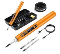 KKMOL Kit de soldador con batería, recargable por USB, con LCD, temperatura ajustable 180 ℃ a 450 ℃, 3 puntas de soldadura, alambre de soldadura, pasta de soldadura, juego completo profesional seguro