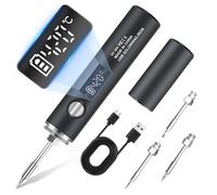 KKMOL Kit de soldador de batería, soldador USB recargable con pantalla LCD y modo de iluminación, 5 temperaturas ajustables de 260 ℃ a 450 ℃, kit completo profesional y seguro - Negro