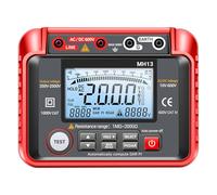 KKnoon Probador digital de resistencia de aislamiento de 250 V-2500 V, 1 MΩ-200 GΩ, megoohmios, rango automático, 2000 cuentas, pantalla LCD, voltímetro de 10 V ~ 600 V CA/CC con almacenamiento de 100