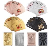 KKONHII 4 barajas de cartas de póquer estándar de plástico con lámina dorada, 4 colores, regalos geniales para adultos, fiestas familiares y juegos (oro, plata, oro rosa, negro)