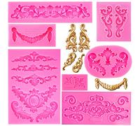 KKONHII 7 moldes de silicona de estilo barroco con encaje para fondant, molde de flores en relieve, diseño de filigrana, esculpido en 3D, para decoración de caramelos y gomitas, decoración de