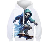 KKPBHTYVG 3D Impresión Esqueleto de Skate Sudadera Capucha Y Bolsillos PulAmarr Hoodie Unisex Sudadera con Capucha 10-12Y