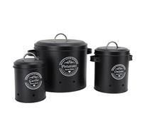 KKPLZZ 3 contenedores de almacenamiento de patatas y cebolla, acero al carbono, soporte para patatas de granja, recipientes de almacenamiento de cocina, tarros para encimera (negro)