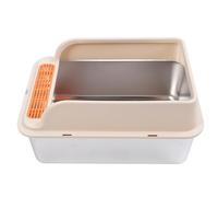 KKPLZZ Caja de arena para gatos de acero inoxidable, con gran capacidad, para gatos grandes, con tapa, antisalpicaduras, bandeja con caño (extra
