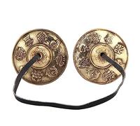 KKPLZZ Campana de Meditación Tibetana Hecha a Mano, Instrumento de Percusión Budista de Latón con Símbolo de Memorias en Relieve, Correa Sólida para Práctica Espiritual (latón)