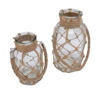 KKPLZZ Florero de Cristal de Flores Secas con Red de Cuerda, Botellas Decorativas Rústicas con Asa para Decoración del Hogar, Dormitorio, Sala de Estar, Mesa de Centro y Oficina, 2 uds.