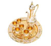 KKPLZZ Juego de Cafetera Vintage, Juego de té de Metal Estilo Corte Europeo Multiusos con 6 Tazas de té, 1 Tetera y 1 Bandeja para Decoración del Bar de Bodas en el Hogar (Oro Blanco)
