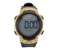 KKPLZZ Reloj digital para hombre, 1/100 segundos, cronómetro, retroiluminación EL, alarma, calendario, correa de TPU, resistente al agua, esfera ancha, cronógrafo, Oro negro., Correa