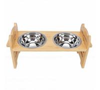 KKPLZZ Soporte Elevado para Cuencos para Perros, 2 Cuencos de Acero Inoxidable Inclinados 15°, Comedero Antideslizante con 6 Niveles Ajustables para Mascotas (42,5 * 16,5 * 19, cm)