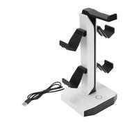 KKPLZZ Soporte para Auriculares con Controlador de Juegos RGB, Soporte de Doble Propósito con 2 Puertos USB y Tipo C, Base Antideslizante para Accesorios de Juegos Auriculares PS