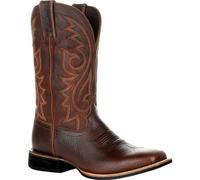 KKPW Botas vaqueras anchas clásicas vintage de media pantorrilla, botas occidentales bordadas, punta puntiaguda, tacón de bloque sin cordones (talla 48EU, color: marrón)