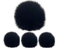 kkrrammii 10 pompones de piel sintética negra con cordón elástico para manualidades, sombreros, zapatos, prendas, horquillas para el pelo, aretes, collares, accesorios de boda