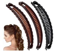 kkrrammii 3 pinzas de pelo de plátano para mujer, antideslizantes, de doble peine, pinzas vintage para cabello grueso y largo, accesorios de peinado negro y marrón