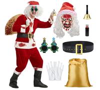 KKSJK 11 Piezas Disfraz de Terrifier Adulto, Disfraz de Payaso Asesino, Traje de Payaso con Mask y Peluca, Payaso Asesino Disfrazado de Papá Noel, Traje de Terrifier para Halloween Terror Fiesta (M)