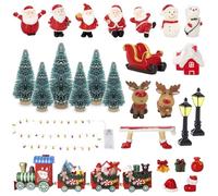 KKSJK 27 Piezas Adornos Navidad Pequeños, Mini Tren Navideño LED Guirnalda Arbol de Navidad Papa Noel Muñeco de Nieve Alce Carro, Mini Figuritas de Resina para Hogar Mesa Decoración Regalos Navideños
