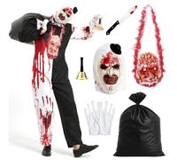 KKSJK 7 Piezas Disfraz de Terrifier Adulto, Disfraz de Payaso Asesino, Traje de Payaso con Mono de Payaso y Art the Clown Mask, Traje de Terrifier para Halloween Carnaval Terror Fiesta Cosplay (XXL)