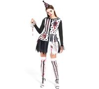 KKSJK Disfraz de Payaso Asesino para Mujer Adulta para Halloween Cosplay Fiesta, Incluye Falda Payaso Blanco y Negro, Sombrero, Calcetines Hasta la Rodilla y Puñales (M)