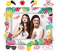 KKSJK Marco de Fotos Inflable de Hawaiana con 21 Accesorios para Photocall, Cabina de Fotos de Flamenco, Accesorios Coloridos para Cabina de Fotos de Verano, Marco de Selfie para Fiesta de Verano