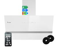 KKT KOLBE Campana extractora inclinada 90 cm | 782 m³/h recirculación o salida | frontal libre | blanco cristal | WiFi Smart App | iluminación LED RGBW | ECCO9005WM