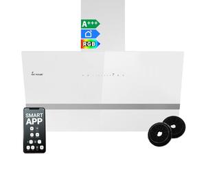 KKT KOLBE Campana extractora inclinada 90 cm | 782 m³/h recirculación o salida | frontal libre | blanco cristal | WiFi Smart App | iluminación LED RGBW | ECCO9005WM