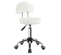 KKTONER Redondo Rolling Taburete PU Cuero Altura Ajustable Giratorio Dibujo Trabajo SPA salón Stools Silla con Ruedas Negra (Amarillo)