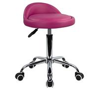 KKTONER - Taburete con Ruedas de Piel sintética con Respaldo Ajustable en Altura y Giratorio, Silla de Trabajo con Ruedas (Rosa roja)