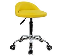 KKTONER - Taburete con Ruedas de Piel sintética con Respaldo Ajustable en Altura y Giratorio, Silla de Trabajo con Ruedas (Amarillo)