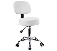 KKTONER Taburete con Ruedas Taburete de Trabajo con Respaldo Altura Ajustable 50-64cm de Cuero PU Blanco