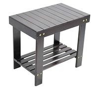 KKTONER Taburete de bambú con banco de ducha de almacenamiento con estante para baño, sala de estar, dormitorio, marrón oscuro