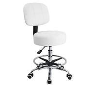 KKTONER Taburete de Laboratorio de Cuero PU Giratorio Redondo Silla de Trabajo con Respaldo Ajustable en Altura (Blanco)