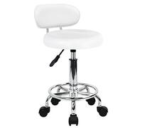 KKTONER Taburete Giratorio con Respaldo Altura Regulable con reposapiés (Blanco)