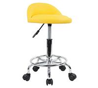 KKTONER Taburete Giratorio con Respaldo Corto Altura Regulable con reposapiés Amarillo