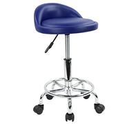 KKTONER Taburete Giratorio con Respaldo Corto Altura Regulable con reposapiés Azul