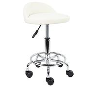 KKTONER Taburete Giratorio con Respaldo Corto Altura Regulable con reposapiés Blanco